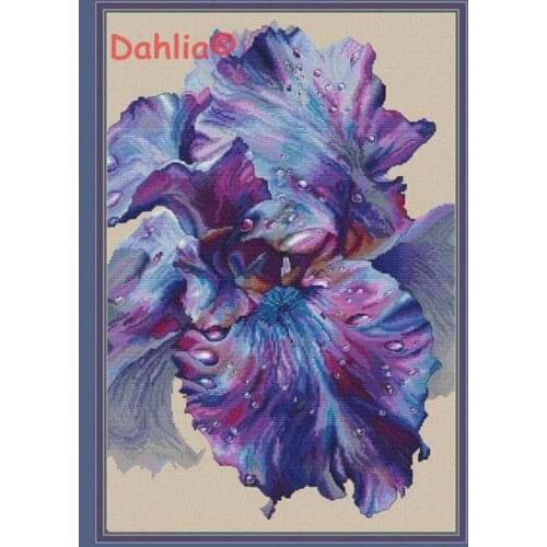 Purple Dewdrop Iris Flowers Arts Needlework Embroidery DIY Cross Stitch Kits Crafts 14CT Unprinted Home Decor Handmade