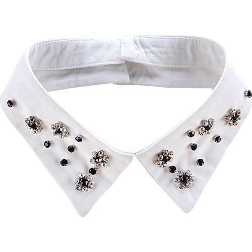 Vintage Women Fake False Collar Detachable Lapel Shirt Beads False Fake Blouse Tops Collars White Floral Girls Shirt Decoration
