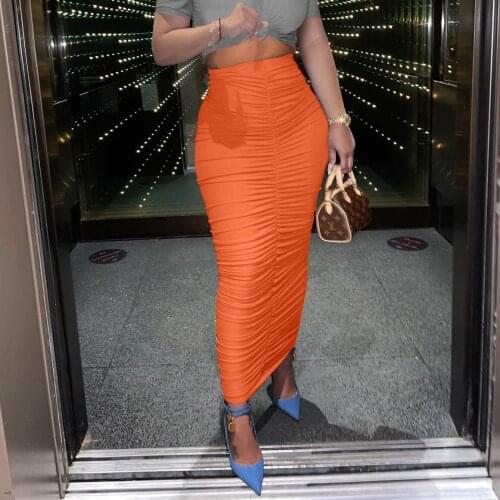 2021 New Fashion Solid Color High Waist Bodycon Midi Skirts Womens Outfits Evening Party And Club Sexy Pencil Casual Dress