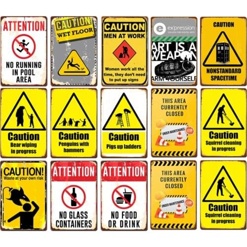 No Parking Caution Recycle Yellow Warning Signs Public Factory Wokeshop Metal Signage Wall Pin Up Tin Sign Iron Plate Plaques