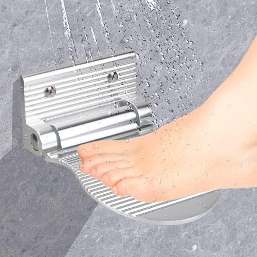 Shoe Shine Pedal Wall Mounted Bathroom Rest Pedestal Aluminium Alloy Black/Silver Shower Footstool Anti-slip Footrest