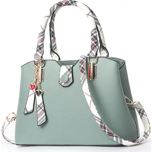 Popular Patchwork Women Shoulder Bag Elegant Female Plaid Crossbody Bags Top-Handle Hand Tote with pendant hanging