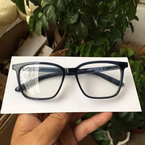 Transparent Blue Grey Handmade Acetate Spectacles Men Myopia Rectangle Big Size
