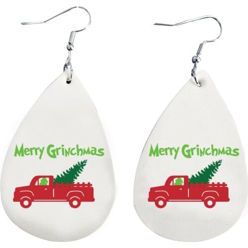 Merry Grinch Christmas Earrings For Women Faux Leather Two Layers Glitter Thanks Giving Gift Double Print