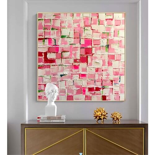 Handmade Canvas art wall decor painting for living room bedroom large modern abstract decorative pictures pink white artwork