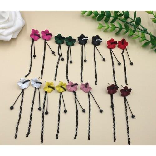 Korean Style Colorful Flower Earrings For Women Girls Black Long Tassel Earrings Red Yellow Stud Earrings Wedding Party Gifts