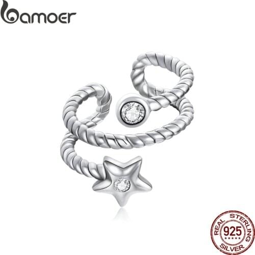 Bamoer 1 PC 925 Sterling Silver Star Ear Clip Ear Cuff Zircon Clip On Earrings Without Piercing Earrings Fashion Jewelry SCE1135