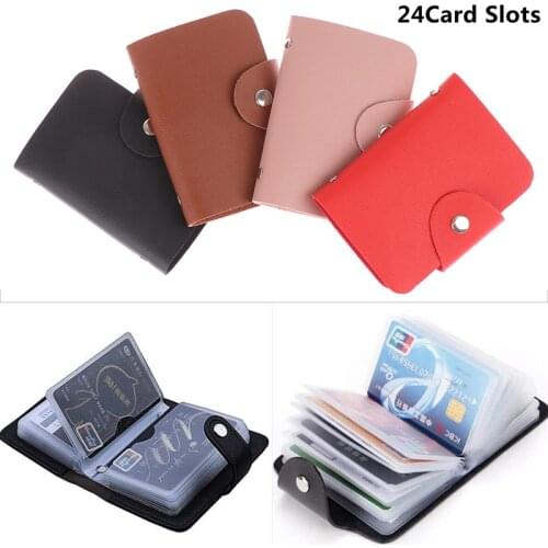 Unisex PU Leather Bank Business Card Bag Credit Business Card ID Holders Case 24Bits Wallet Portable Money Drivers License Clip