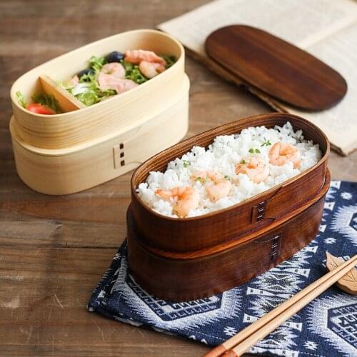 Japanese Natural Wood Lunch Box Retro Household Bento Box Picnic Sushi Storage Box Portable Food Container for Workers Students