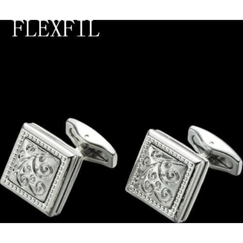 FLEXFIL shirt cufflinks mens cuff buttons cuff links gemelos High Quality Metal white Flowers wedding abotoaduras Jewelry