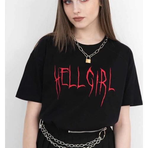 HELL GIRL summer new female punk goth casual tops tees hip hop Vintage short sleeve big size loose Ulzzang Letter print t-shirt