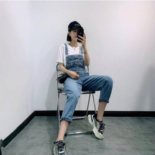 Fashion Women Denim Jumpsuit Ankle Length Pants Summer Sweet Sleeveless Jean Overalls Adjustable Shoulder Strap Loose Jumpsuits