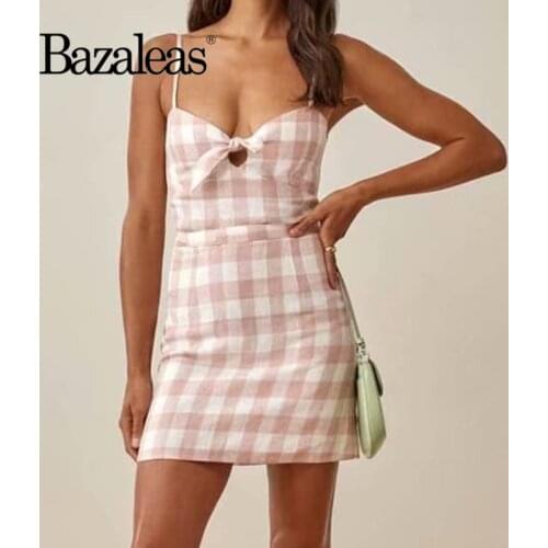 2021 Women Plaid Print Bow Front Dress Retro Dresses Vestidos Vintage Strap Spaghetti Women Mini Dresses