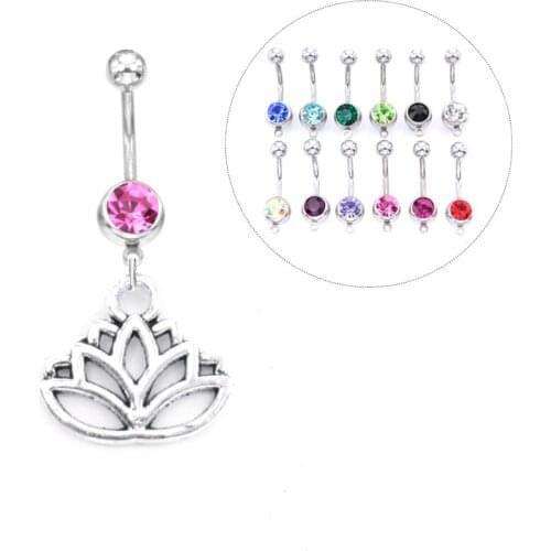 1PC Fashion Lotus Belly Button Rings Bar Flower Surgical Piercing Sexy Body Jewelry for women Navel Piercing Body Chains Jewelry