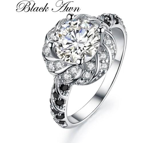 BLACK AWN Real 925 Silver Eternity Band Fine Jewelry Topaz Trendy Wedding Rings for Women Engagement Rings C094