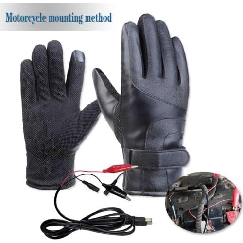 1Pair Heated Gloves PU Leather Winter Electric Thermal Gloves Heated Gloves Waterproof Motorcycle Gloves