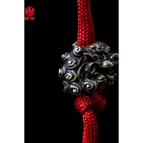 1pc Chinese Style Lion Dance Brass Knife Beads EDC Tool Paracord Bead Umbrella Rope Accessories Keychain Pendant