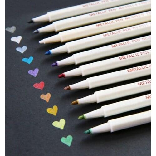 10 Pcs/Box Drawing Painting Marker Pens Metallic Color Pens for Black Paper Art Supplies Marker Pens Stationery DIY Arts