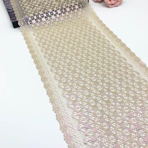 3y/lot Width 8 5/8" 22cm Beige With Foil Stretch Lace Trim For Clothing Accessory Dress Sewing Applique Costume Lace Fabric
