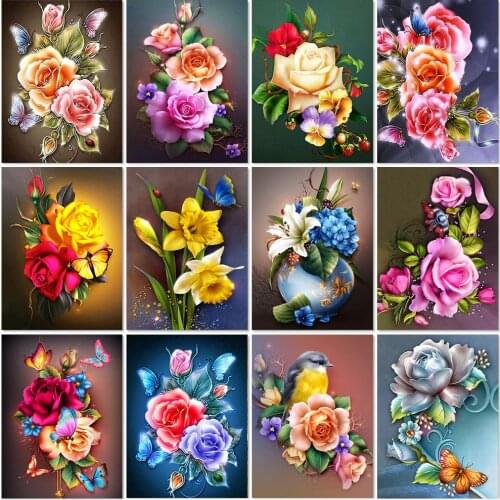 5D Diy Diamond Painting Flower Picture Diamond Embroidery Butterfly Rose Cross Stitch Kit Rhinestone Mosaic Wall Home Decor Gift