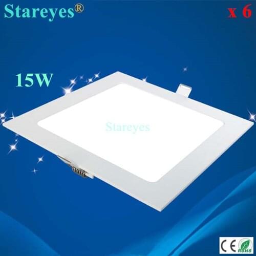 Free shipping 6 pcs Square LED panel light 15W 1300LM AC85-265V 2835SMD led ceiling light downlight bulb spotlight lamp lighting
