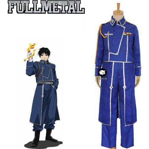 Anime Fullmetal Alchemist Cosplay Roy Mustang Costumes Military Uniform Suit Coat + Pants + Apron
