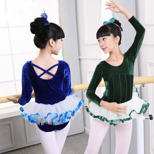 Ballet leotards gymnastics leotard for girls ballet dress kids long sleeve cotton velvet leotards Dance dress skirt children