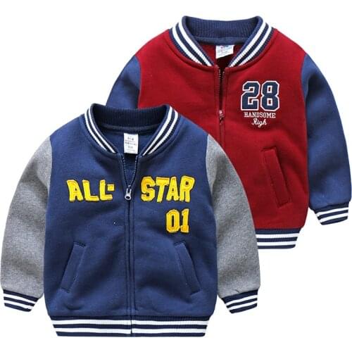 2018 Autumn Winter Active 2-5 6 7 8 9 10 Years Child Long Sleeve V-Neck Sports Outwear Kids Baby Boy Baseball Plus Velet Jacket