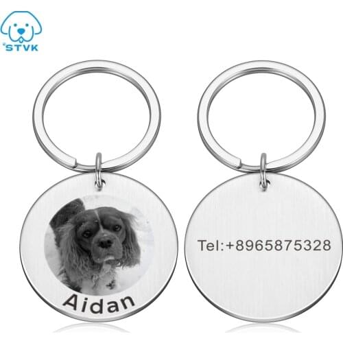 Free engraving Pet Dog Tag Photos Puppy Cat Kitten Dogs Collar Accessories Dog Name Photo Tags Customized Stainless Steel ID Tag