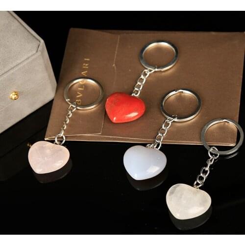 1PC Natural Stone Love Keychain Rose Quartz Crystal Point Opal Malachite Meditation Healing Crystal Holiday Party Gift