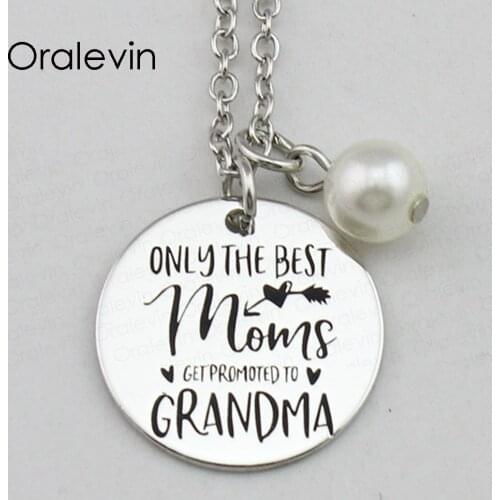 ONLY THE BEST MOMS GET PROMOTED TO GRANDMA Inspirational Hand Stamped Engraved Charm Pendant Necklace Jewelry,10Pcs/Lot, #LN2383