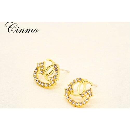 Cinmo Double C Crystal Piercing Stud Earrings For Women Girls Fashion New Style Cute Earrings Trendy Party Ear Jewelry Gifts