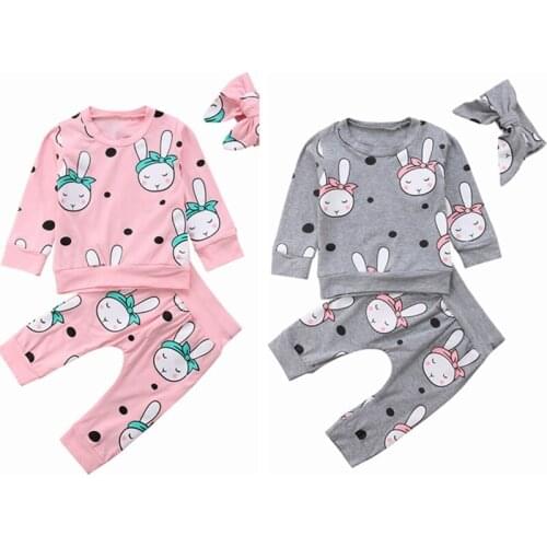 Toddler Kids Baby Clothes Sweatshirt T-shirt Top+Pants Autumn Winter Long Sleeve Cartoon Trousers Outfit 3Pcs Rabbit Set