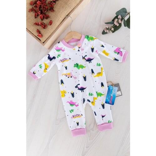 Dino Figured Baby Girl Jumpsuit with Zipper