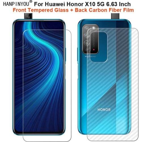 For Huawei Honor X10 5G 6.63" 1 Set = Soft Back Carbon Fiber Film + Ultra Thin Premium Tempered Glass Front Screen Protector