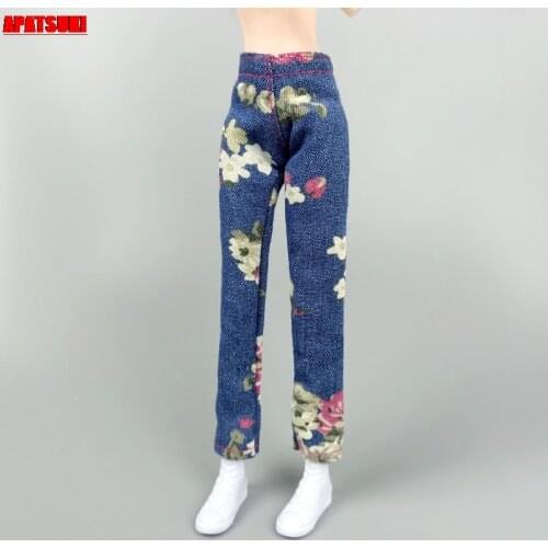 Flower Floral Blue Denim Jeans Pants Doll Clothes For Barbie Dolls Trousers Casual Wears 1/6 BJD Dollhouse Accessories Toys