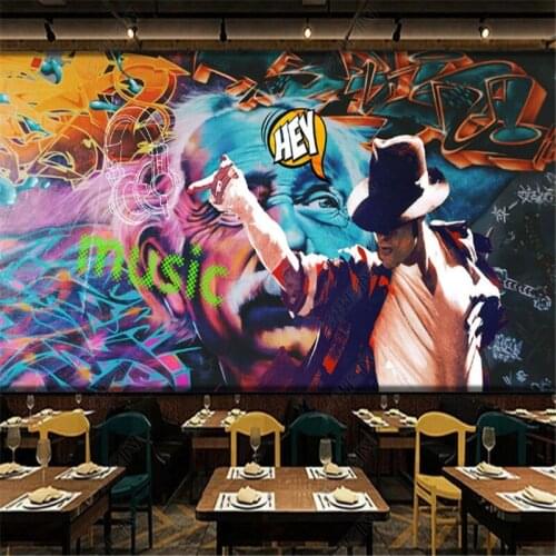 European and American Mural Wallpapers Jackson Graffiti Bar Background Wall Papers Industrial decoration papel de parede