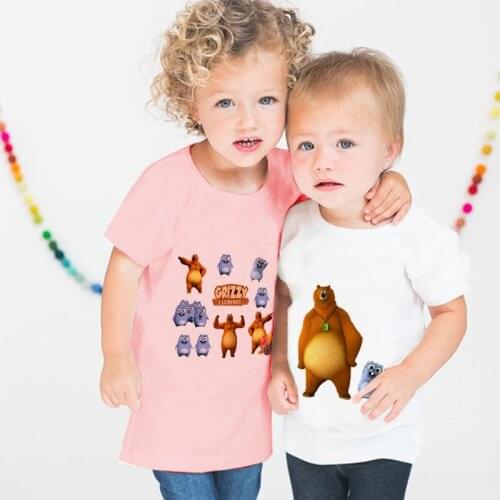New 2021 Kids Boy T-shirt Baby Cartoon Grizzy Bear Lemmings Print Childrens Top Crew Neck Boys T Shirts Cute T Shirt For Girls