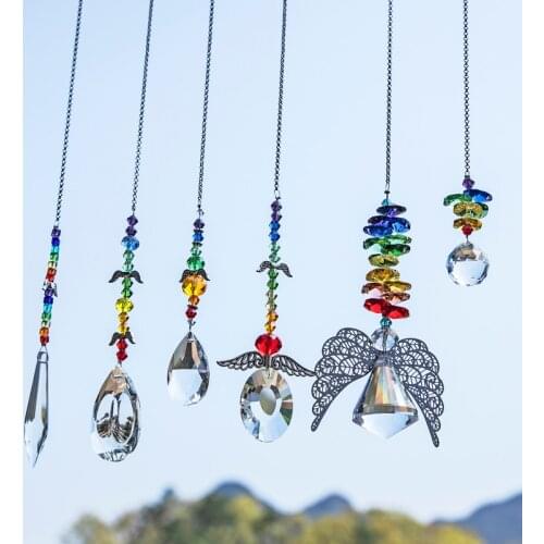 H&D 6pcs Crystals Ball Prisms Suncatcher for Window Rainbow Maker with Angel Hanging Ornament for Home,Office,Garden Decoration