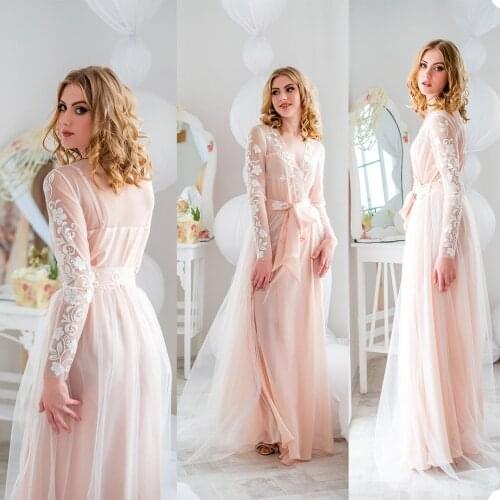 Illusion Chiffon Bathrope Sexy Lingerie Womens Ladies Bride Robes with Sash Tulle Designer Sleeves Sleepwear