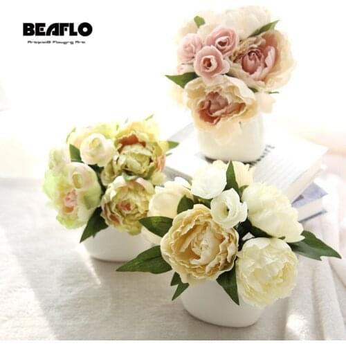 Wedding Bouquet Flowers Artificial Silk Flower Peony Fake Table Decoration Accessories Arrangement Home Garden Party Decor