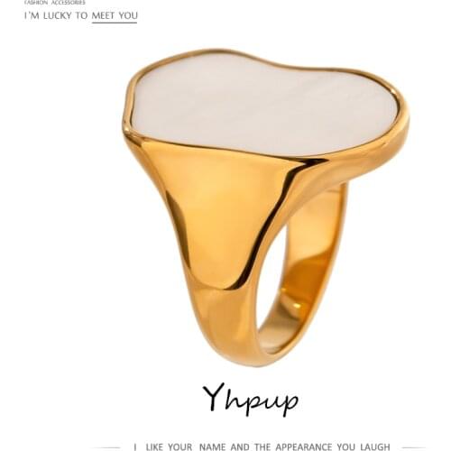 Yhpup Occident Irregular Natural Shell Vintage Rings for Women Stainless Steel Temperament Exaggeration Metal Ring Jewelry Gift