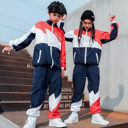 New Hip Hop Dance Clothes Boys Loose Jacket Tops Girls Hip Hop Pants Modern Ballroom Dance Costume Cool Rave Outfit DNV14465