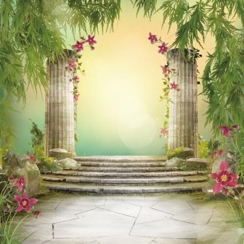 Laeacco Magic Dreamy World Pillar Flowers Vine Baby Birthday Party Landscape Photo Background Photographic Backdrop Photocall