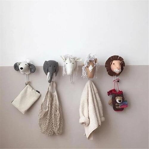 Cute Kids Room 3D Animal Heads Wall Decoration Hook Wall Hanging Decor For Baby Nursery Room Ornament Hanger Bag Hat Accessories