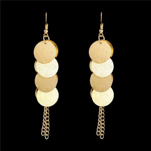 MISANANRYNE 1Pair Metal round sequins Graceful Link Chain Long Drop earrings boucle d'oreille Bijoux Gifts