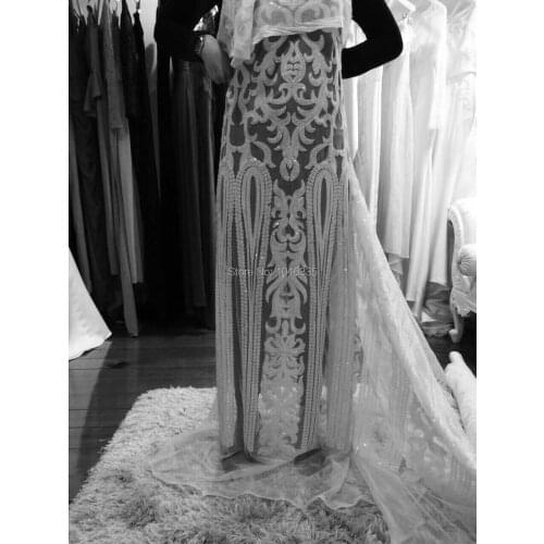 Fashion White sequins lace french tulle african lace fabric for wedding decoration
