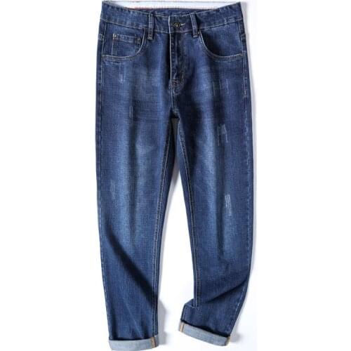 Atumn Jeans Men Direct Straight Fit Stretch Blue Denim Pants Classic Business Casual Pant Long Trousers For Man Dark Blue Jean