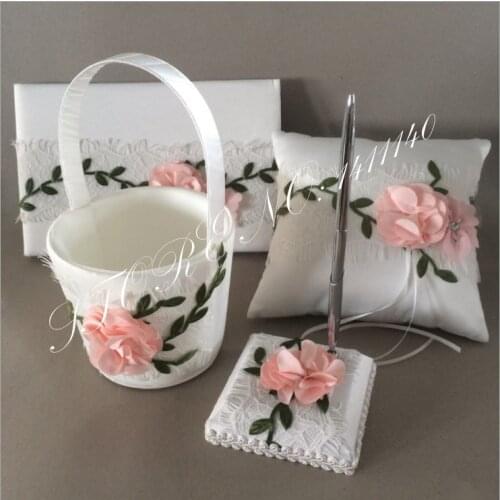 Graden Flower Style Wedding Ring Pillow Set Wedding Decoration Supplies Wedding Ring Pillow Flower Basket Guestbook Set