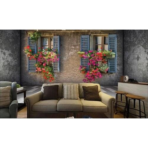 Custom mural 3d wall mural on the wall Space cement wall flowers windows home decor photo wallpaper in the living room